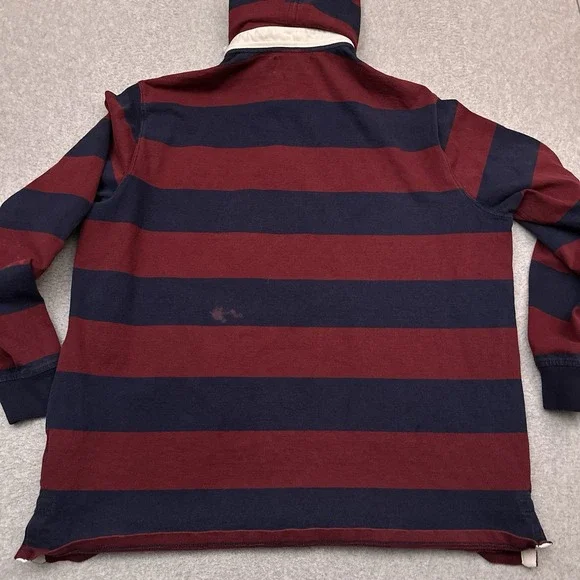 VTG Polo Ralph Lauren Rugby Hoodie Mens XL Red Blue Striped Collared Distressed - Picture 10 of 11